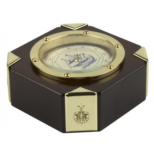 Compass Paperweight with Gold-Plated Corners