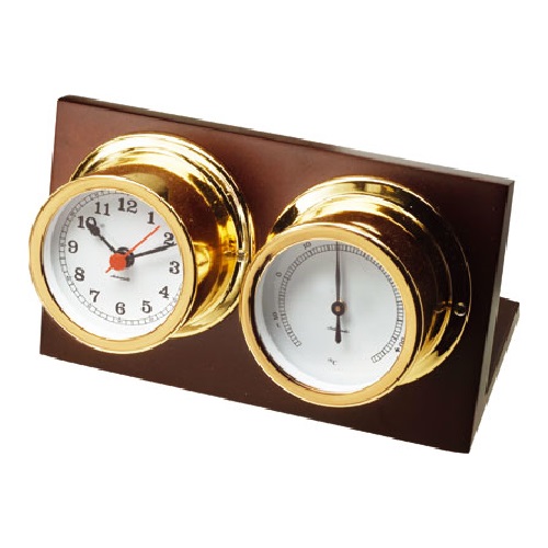 Gold Plated Desk Clock And Barometer (50mm Dial)